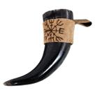 Copo Chifre Viking 300ml Artesanal Com Vegvisir Em Couro
