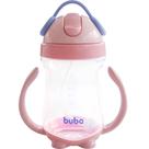 Copo com alca buba canudo retratil silicone rosa 300ml com tampa antivazamento