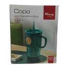 Copo Com Canudo De Vidro Cold 420ml Verde Copo Com Canudo De Vidro Cold 420ml Verde