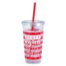 Copo com Canudo Drink 600ml - Vermelho
