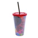 Copo com canudo face mickey colorido 450ml 90 anos - disney