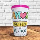 Copo com canudo holográfico 550ml dia dos namorados ref0233 - casa fé