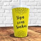 Copo com canudo holográfico 550ml linha mandalas ref0240 - casa fé
