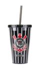 Copo com Canudo Listrado Corinthians 450ml Oficial