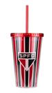 Copo com Canudo Listrado São Paulo 450ml Oficial
