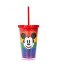 Copo Com Canudo Mickey Arco-Íris 450ml Disney