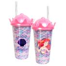 Copo com Canudo Shake Tampa de Coroa Pequena Sereia Princesa Disney
