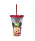 Copo Com Canudo Vermelho Mickey E Minnie Tsum Tsum 450ml Disney