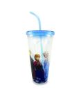 Copo Com Cubos De Gelo e canudo Frozen 600ml