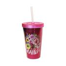 Copo com Tampa e Canudo 470ml Plastico Gratidão Rosa Glitter - Kathavento Copo com Tampa e Canudo 470ml Plastico Gratidão Rosa Glitter - Kathavento