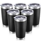 Copo Cool Yoleb de aço inoxidável 600 ml com tampa, pacote com 6 unidades, preto