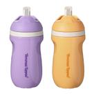 Copo de canudo esportivo isolado à prova de derramamento Tommee Tippee, 12 meses ou mais, 9 onças, copo com canudinho de treinamento para crianças, alça de transporte esportiva, bico resistente a mordidas, tampa giratória que mantém a palha limpa, pacote com 2, roxo e laranja