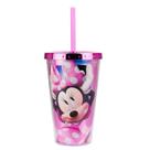 Copo de plástico canudo minnie rosa 450ml - disney