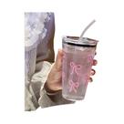 Copo De Plástico Transparente Com Laço Rosa 500ml Para Leite E Café, Ideal Para Viagens E Cozinha Ao