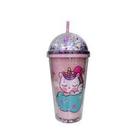 Copo de plastico unicornio com led 450ml tomate ak-4515