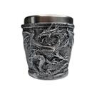 Copo De Shot Prateado Fantasia Medieval Dragão de Resina Interior em Aço Inox 50ml