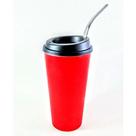 Copo de Tereré Verão Neon Vermelho com Tampa e Bomba