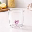 Copo de vidro 3D coração rosa de borosilicato para cozinha fofa 350ml para água suco na caixa presente caneca xícara