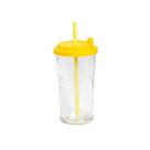 Copo de Vidro Amarelo 450ML com Tampa e Canudo para Sucos Refrigerantes e Refrescos