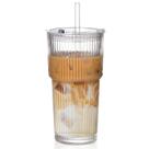 Copo de Vidro AUFXKOO 600ml com Textura e Tampa com Canudo Copo de Vidro AUFXKOO 600ml com Textura e Tampa com Canudo
