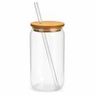 Copo De Vidro Casa Vita Tampa Bambu Canudo 570ml Bebidas