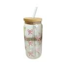 Copo De Vidro Com Laço Fofo De 500ml, Garrafa De Água Tipo Mason Jar Com Tampa E Canudo Para Café Copo De Vidro Com Laço Fofo De 500ml, Garrafa De Água Tipo Mason Jar Com Tampa E Canudo Para Café