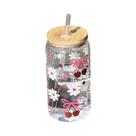 Copo De Vidro Com Laço Fofo De 500ml, Garrafa De Água Tipo Mason Jar Com Tampa E Canudo Para Café