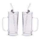 Copo de Vidro Com Tampa e Canudo Caneca 02 Unidades Café Gelado Drinks Vidro Canelado 250ml