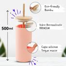 Copo de Vidro E Silicone C Tampa e Canudo