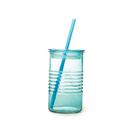 Copo de Vidro Modelo Joy na Cor Azul 400ml com Tampa e Canudo para Refrigerantes e Refrescos