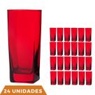 Copo de Vidro Quadrado Vermelho Agua Suco 320ml 24 Unidadade Copo de Vidro Quadrado Vermelho Agua Suco 320ml 24 Unidadade