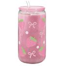 Copo de vidro SANDJEST Strawberry 470ml com tampa e canudo