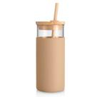 Copo de Vidro Tronco 590ml com Tampa de Bambu e Capa de Silicone