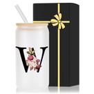 Copo de vidro Wulcea Monogrammed 480 mL com tampa e canudo