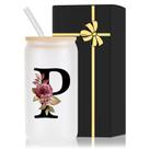 Copo de vidro Wulcea Monogrammed 500mL com tampa e canudo