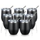Copo de vinho COMOOO 350ml de aço inoxidável com tampa e canudo, pacote com 8 unidades