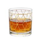 Copo de Whisky Vidro Baixo para Drink Whiskey Uisque Detalhe Dourado Cube 320ml Wolff