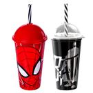 Copo do Homem Aranha e Batman Infantil Premium com Canudo e Tampa 500ML Plasútil
