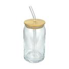 Copo Formato Lata Com Tampa Bambu E Canudo De Vidro 500ml