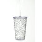 Copo Gift de Plastico 450ml Transparente com Tampa e Canudo Tema Gelo para Refrigerantes e Sucos
