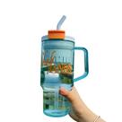 Copo Grande Acrilico 1l Alça Com canudo e Tampa Azul