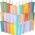 Copo Honeydak 700-800 ml com palha e tampa, conjunto de 30 tons pastel