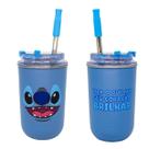 Copo Infantil 300Ml C/ Canudo Viagem Escola Disney Stitch