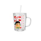 Copo Infantil 350ml Tampa Canudo Cozinha Alça Bebidas Multiuso Suco Vitamina Caneca Medidora Vidro