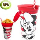 Copo Infantil C/ Canudo Porta Lanche Minnie Vermelha 540ml
