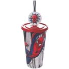 Copo infantil com canudo e pin Refri 500ml Homem Aranha Plasutil ref.17443