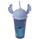 Copo Infantil com canudo e tampa orelha Stitch 500ml Plasutil ref.17449