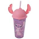 Copo Infantil com canudo e tampa orelha Stitch Angel 500ml Plasutil ref.17450
