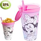 Copo Infantil Minnie Rosa 540ml C/ Compartimento P/ Lanche