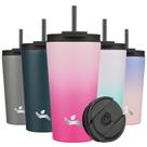Copo isolado Konokyo 530ml de aço inoxidável com tampa e 2 canudos Copo isolado Konokyo 530ml de aço inoxidável com tampa e 2 canudos